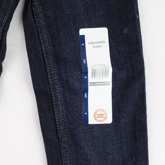 Wonder Nation Boys Slim Fit Denim Jeans Size 4 Dark Wash Stretch Adjustable - Picture 2 of 6